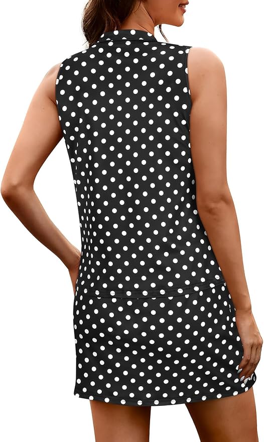 Koscacy Women's Tennis Skort Set Zip Up Tank Top 2 Piece Summer Outfit