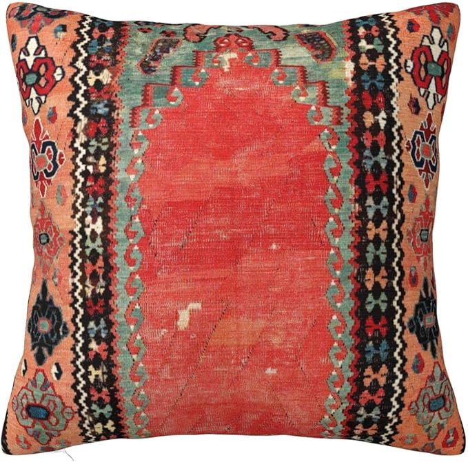 Antique Sivas Cappadocian Turkish Niche Kilim Pillow Covers Decorative Square Throw Pillowcase 18x18 Inch Couch Cushion Cover for Home Decor Living Room Bedroom College Dorm Bed Car Sofa