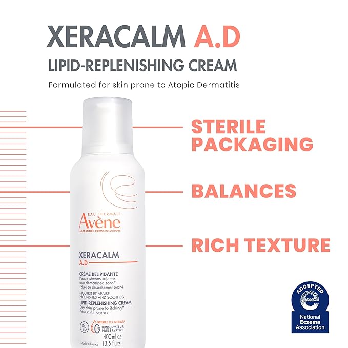 Avène XeraCalm A.D Lipid-Replenishing Cream,Atopic Dermatitis,Eczema-Prone,No Preservatives,Fragrance-Free,Pump,13.5 Oz,(Pack of 2)