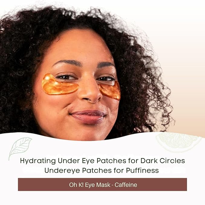 Oh K! Eye Mask - Caffeine - Hydrating Under Eye Patches for Dark Circles - Hydrogel Mask with Yuzu, Ginseng - Undereye Patches for Puffiness - 1 Pair (Pack of 2)