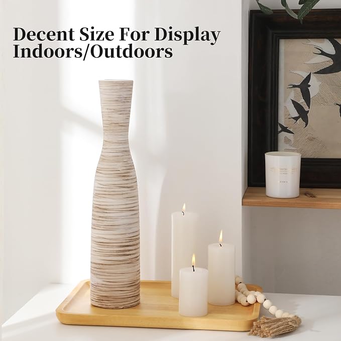 ALMA 13" Small Skinny Ceramic Vase, Thin Boho Flower Vase for Table Decor | White & Brown Modern Vase Home Decor, Perfect for Living Room,Coastal Bedroom and Tabletop Styling, Giftable Small Vase