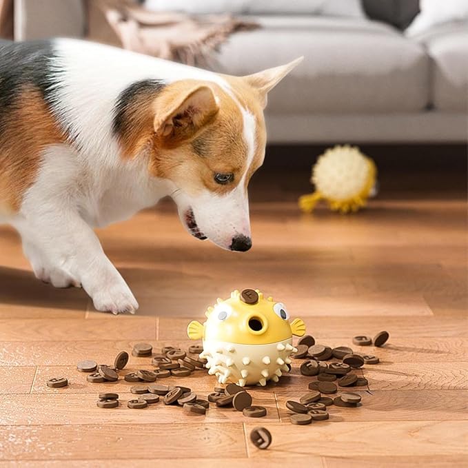 Dog Treat Dispenser Toy, Rubber Puffer Fish Dog Toys | Puppy Teething Toys | Interactive Pet Toys, for Small, Medium, Large All Breed Size Dogs