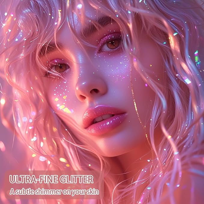 Etercycle Glitter Spray for Hair and Body, Pink Extra Fine Face Shimmer Powder, Shiny Fine Glitter Beautiful Face Makeup Glitter for Rave Accessories Easter Christmas Halloween Clothes
