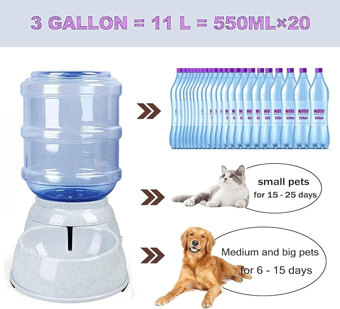 Gravity Pet Feeder and Water Dispenser Set, 3 Gallon/11L Automatic Dog Feeder and Dog Water Dispenser for Dogs Cats Pets Animals Large Capacity