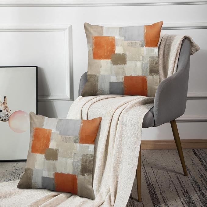 Emvency Throw Pillow Covers Set of 2, 20 x 20 Inch, Orange Beige and Grey | Abstract Modern Painting Outdoor Decorative Square Pillow Cases Couch Cushion Case for Couch Bed Sofa Living Room Home Decor