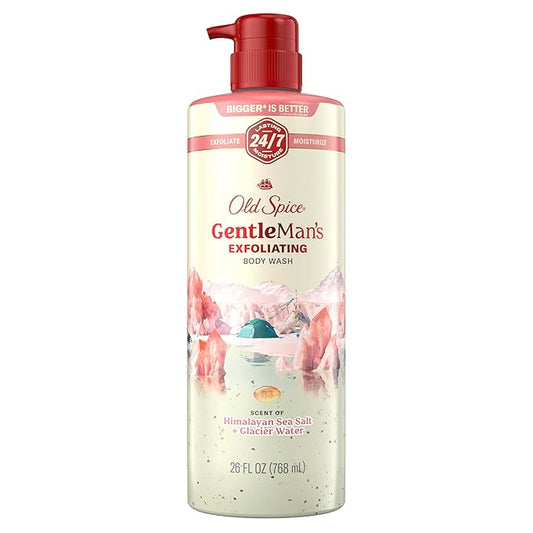 Old Spice GentleMan's Exfoliating & Moisturizing Body Wash for Men, 24/7 Shower Fresh with Long Lasting Scent, Renewing Vitamin B3 Blend, Himalayan Sea Salt + Glacier Water Scent, 26 oz