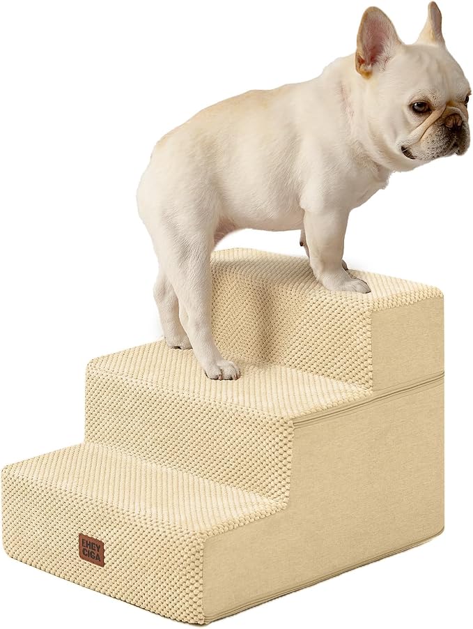 EHEYCIGA Dog Stairs for Small Dogs 13.5" H, 3-Step Dog Steps for Cats, Graige