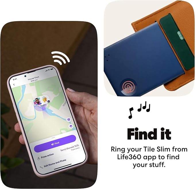 Life360 Tile Slim - Wallet Finder, Bluetooth Tracker and Item Locator for Luggage Tags, Passports and More. Both iOS and Android Compatible. Phone Finder. 1-Pack (Navy Blaze)