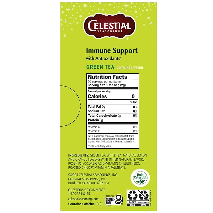 Celestial Seasonings Immune Support Green Tea 20 Tea Bags (Pack of 2)