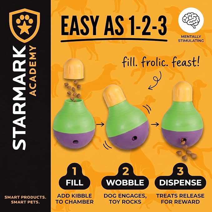 Starmark Bob-A-Lot Interactive Dog Pet Toy, Large, Yellow/Green/Purple