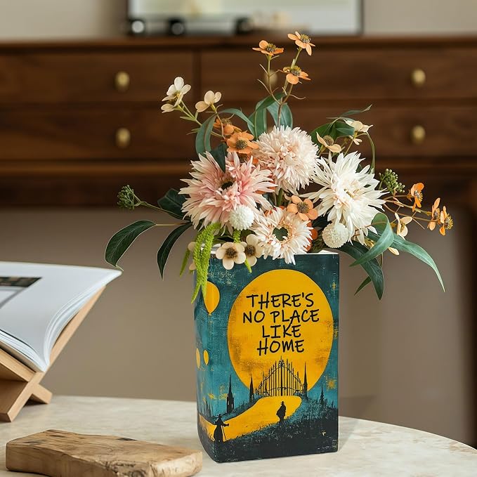 LIFFY Book Vase for Flowers, Ceramic Flower Vase Bookshelf Decor, Unique Book Shape Decration Vase Bookend Gift for Book Lovers(Teal Blue, Wizard of Oz)