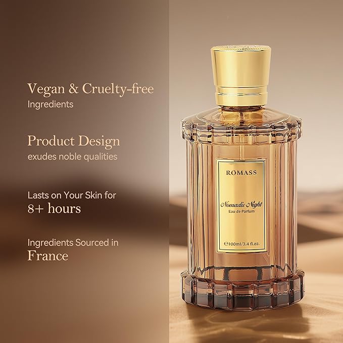 ROMASS Nomadic Night Eau de Parfum Spray - 3.4oz/100ml, Unisex Fragrance with Smoked Oud, Desert Sage, Rose & Raspberry Notes, Warm Woody Scent