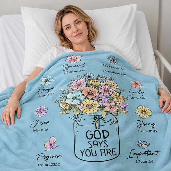 Christian Birthday Gifts for Women, Light blue Christian Blanket 60''x 50'' | Religious Gifts for Women, Spiritual Baptism Gifts for Sister, Mom, Daughter, Grandma,Girls, Soft Throw Blankets