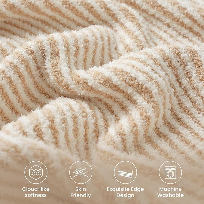 Snuggle Sac Fluffy Bedding Blanket Twin Size, Soft Luxurious Knit Throws, Fuzzy Microfiber Blankets for Couch, Sofa, Bed, Cream Beige, 60x80 inches