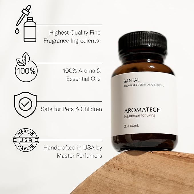 AromaTech Santal Aroma Essential Oil Blend: Luxury Hotel Inspired Aromatherapy with Amber, Vanilla, Cedar & Sandalwood for Ultrasonic Diffusers (16 Fl Oz (Pack of 1))