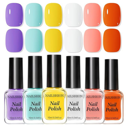 Pastel Candy Nail Polish Set: 6 Dopamine Colors Orange Quick Dry Regular Nail Polish Pack, Vegan Cruelty-free, Rich in Castor Oil, Holiday Party Nail Art DIY Home Travel Manicure Gift