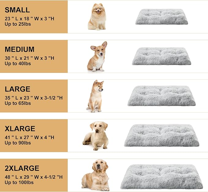 BFPETHOME Dog Bed for Large Dogs, Plush Kennel Pad for Sleeping &Ease Anxiety, Washable Mats with Anti-Slip Bottom - 48 x 28 inch, Grey