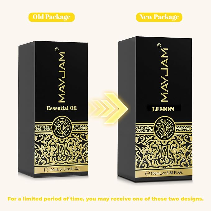 Lemon Essential Oil, MAYJAM Large Volume Pure Essential Oils with Glass Dropper, Lemon Oil Essential Oils for Aromatherapy Diffusers DIY, 100ml