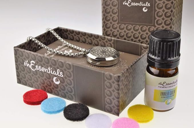mEssentials Sunflower Essential Oil Diffuser Necklace Gift Set - Includes Aromatherapy Pendant, 24" Stainless Steel Chain, Refill Pads and 1-10ml Bottle of Inner Calm 100% Essential Oil