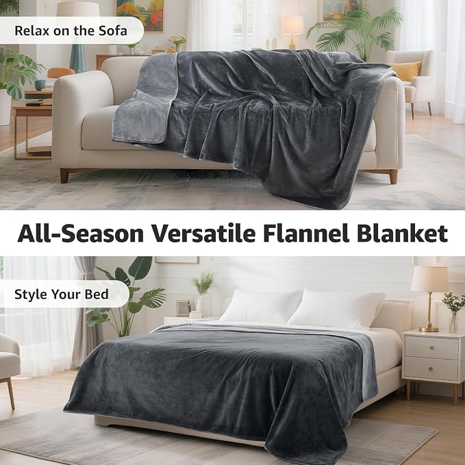 LOOBANI Waterproof Blanket for Bed, Soft Flannel Twin Bed Blanket 60" x 80" | Reversible Leakproof Dog Pet Blanket for Pet Accidents, Cozy Warm Throw for Couch Cover, Movie Time, Camping, Travel, Grey