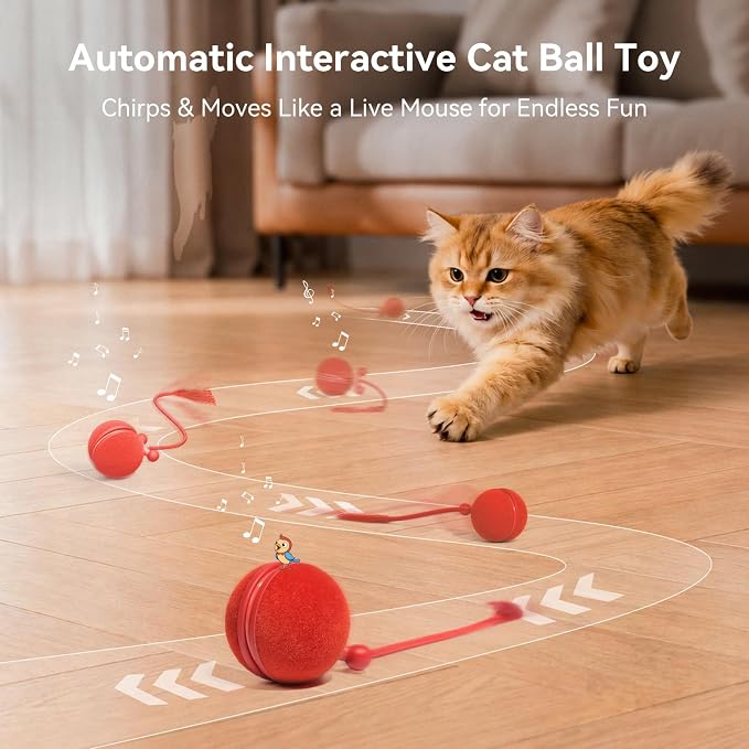 Cheerble Interactive Cat Toy Ball, Smart Automatic Electric Cat Toys for Indoor Cats with 3 Speeds, Chirping Moving Motion Activated Teaser Rolling Ball Toy for Cats/Small Dog to Keep Them Busy
