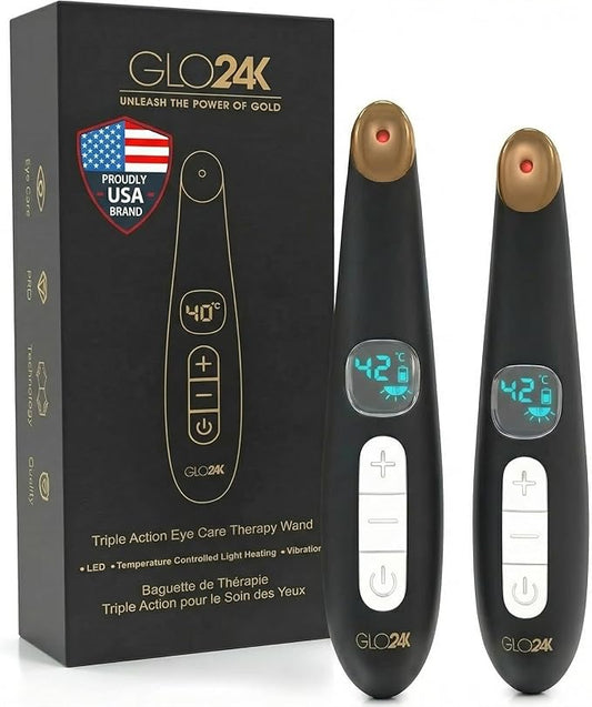 GLO24K Eye Care Beauty Massager. for Radiant, Beautiful Skin Around The Eyes (2 Pack)