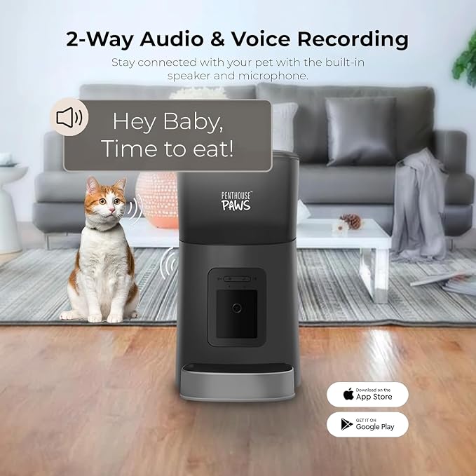Smart HD Pet Feeder, 6L, Black/Stainless Steel | 1080p Camera, 2-Way Audio, Voice Recording, Night Vision, Scheduled Meals, Backup Power, Easy to Clean, Anti-Jam Design