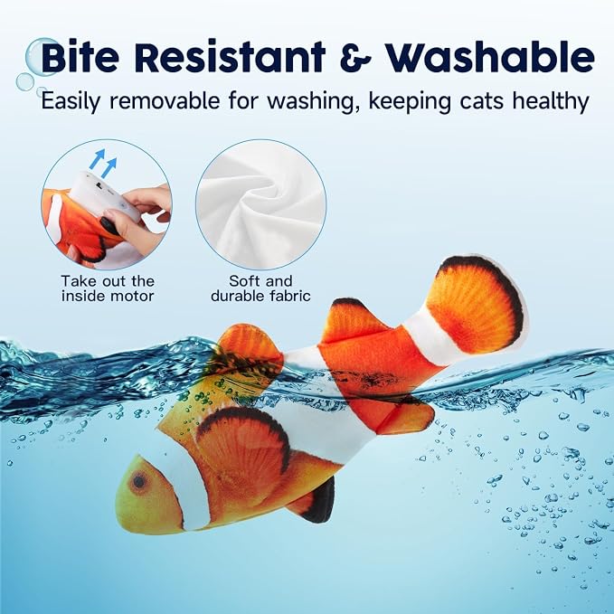 Potaroma Cat Toys Flopping Fish with SilverVine and Catnip | Moving Kitten Kicker, Floppy Wiggle Clownfish for Small Dogs, Motion Kitty Interactive Exercise, 10.5 Inches