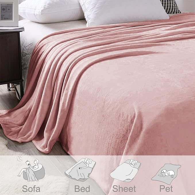 Exclusivo Mezcla Soft Fleece Blanket Twin Size for Bed, Dusty Pink | 60x80 Inches, Double-Sided Brushed Flannel, Lightweight Plush Cozy Blanket for Home Decor, All Season, Machine Washable