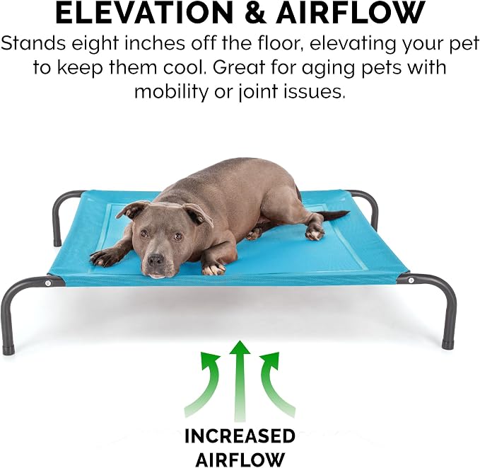 FurHaven Elevated Pet Cots - Cooling & Breathable Nylon Mesh Hammock for Dogs/Easy-to-Assemble / / Durable and Reinforced/Perfect for Rest & Relaxation Outdoors - Capri Blue, Medium