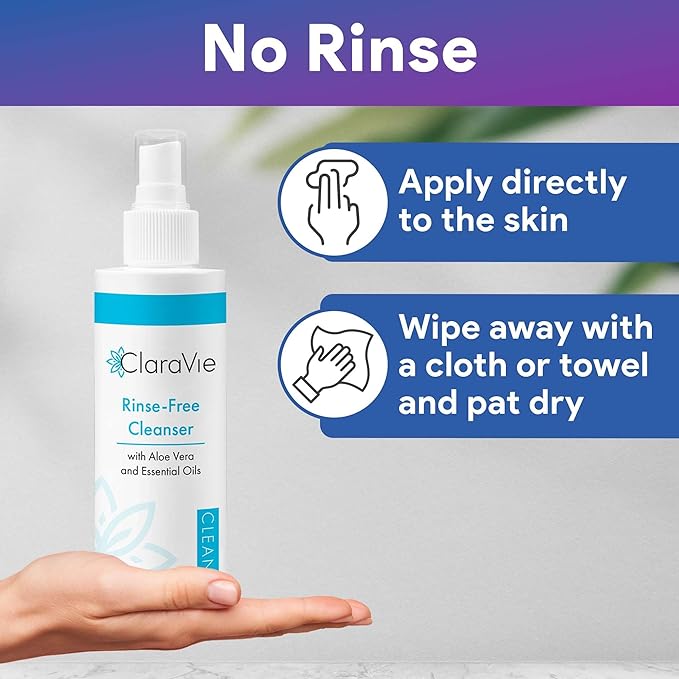 ClaraVie Rinse Free Body Wash and Shampoo and Perineal Cleanser - 8 oz No Rinse Body Wash for Elderly - 3 in 1 Formula with Essential Oils - Moisturizing and Soothing for Fragile Skin