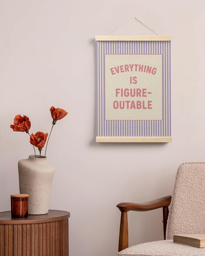 FGFK Everything Is Figureoutable Positive Affirmations Wall Art Poster Hanger Frame, Preppy Pink and Purple Inspirational Canvas Prints Framed Wall Decor for Office Classroom Home Bedroom, 12x16 Inch