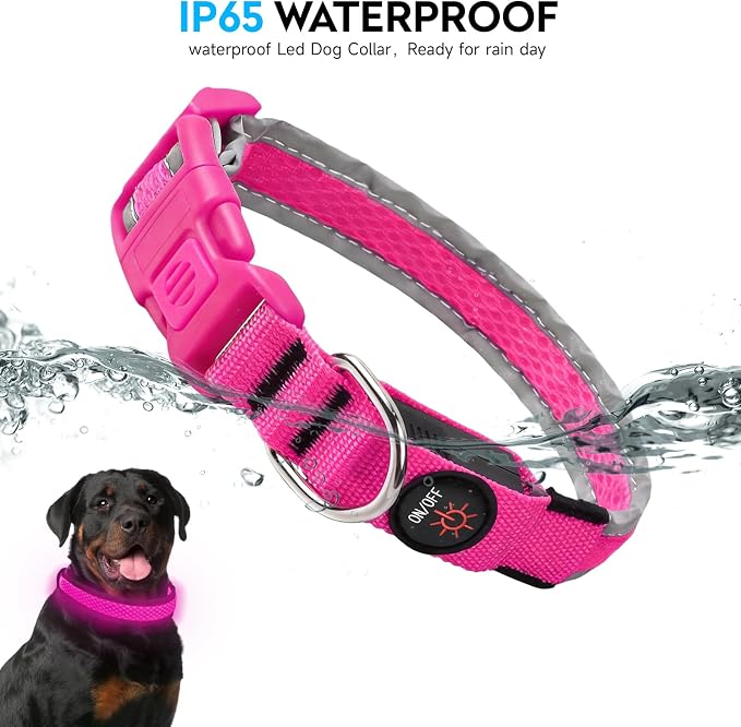 LED Dog Collar, Light Up Dog Collar,for Night Walking(Small,Pink) | Adjustable,Bright RGB 7 Colors Light Glowing Collar,Waterproof,Nylon,Soft,For Small and Medium Dogs,USB C to Charge