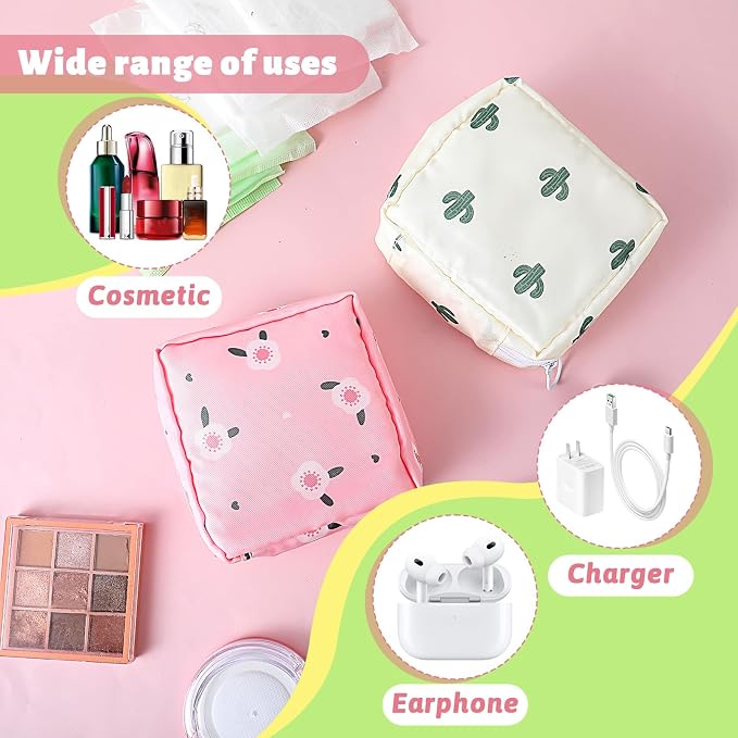 2Pcs Period Bag, Sanitary Napkin Storage Bag Portable Reusable Sanitary Pads Bags for Women Tampons Holder for Purse Period Pouch with Zipper Feminine Care Kit
