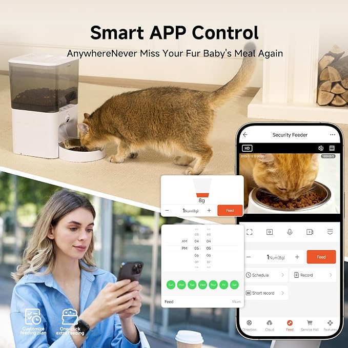 Automatic Cat Feeder with Camera, 6L Cat Food Dispenser, Scheduled Auto Pet Feeder, Smart App Remote Monitoring with Night Vision, 5G/2.4G WiFi, Low Food Alerts,2-Way Audio