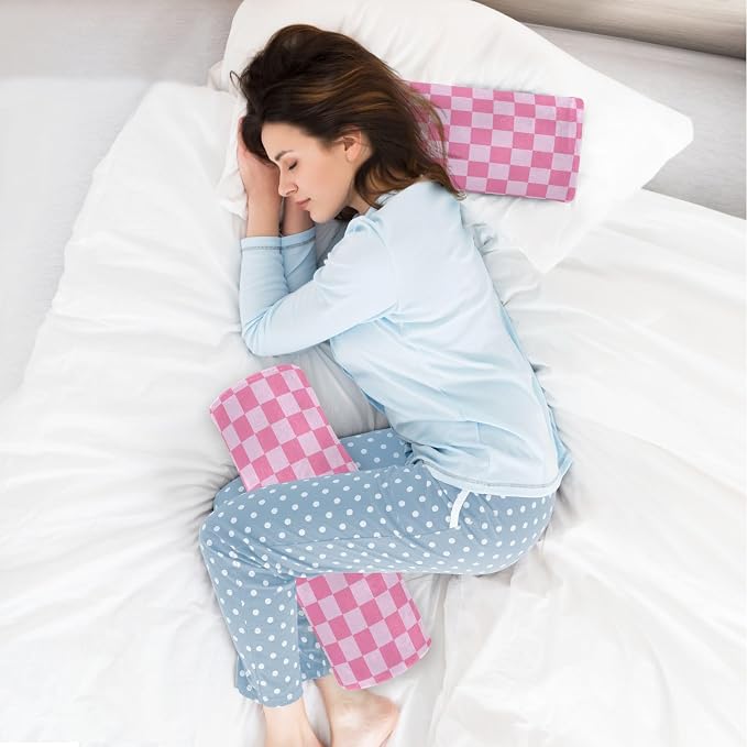 Checkered Pink Neck Roll Pillow Bolster Round Health Memory Foam Long Cervical Cylinder Pillows with Removable Washable Cover for Body Bed Legs Back Yoga