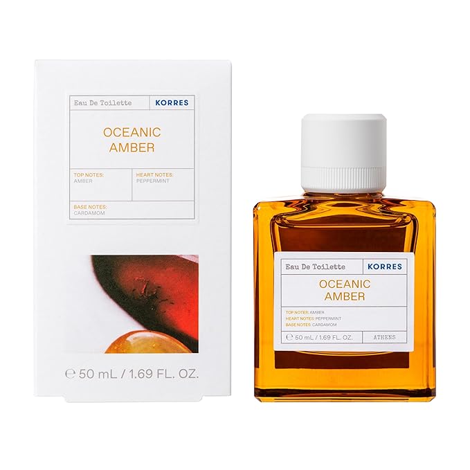 KORRES Eau de Toilette, Oceanic Amber Fragrance Spray, Unisex Perfume with Amber, Peppermint, Cardamom, Cedar & Black Pepper, Apple Blossom Accents, Fougere-Ambery Scent for Women and Men, 1.69 Fl Oz