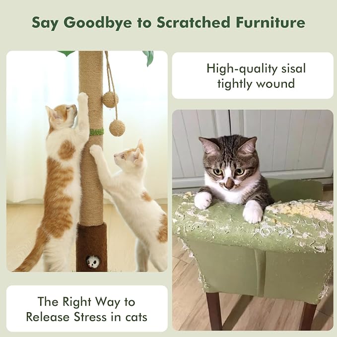 Tall Cat Scratching Post,Cat Toys,Cat Scratcher Tree for Large Cat | Heavy Duty,Protect Sofa,Modern Boho,Cat Ball Track,Cat Tree,For Indoor Cats