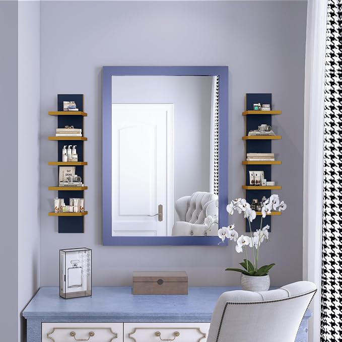 5 Tier Wall Shelf Unit, Decorative Wall Mount Vertical Shelving,Modern Column Floating Shelves for Bedrooms, Bathrooms (Blue)