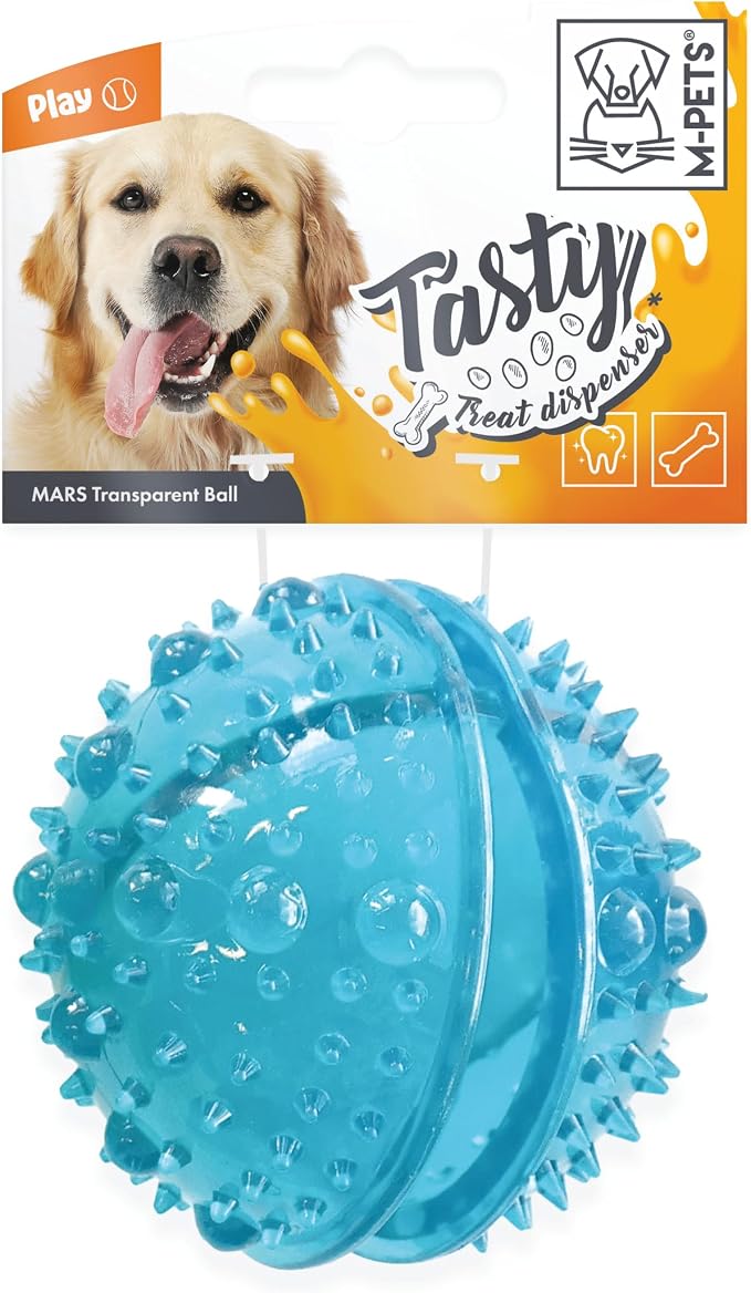 MPETS Mars Transparent Dog Treat Dispensing Ball, Interactive Puzzle Toy 8cm, Durable TPR Chew Toy for Small & Medium Dogs, Slow Feeder Treat Dispenser for Training, 1 Piece