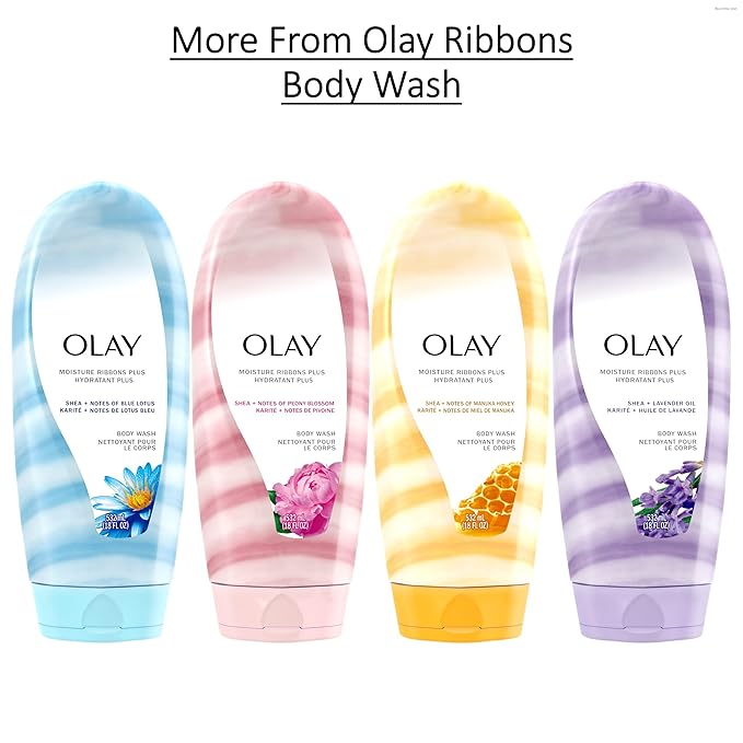Olay Body Wash for Women, Moisture Ribbons Plus, Deep Conditioning & Moisturizing Formula, Long Lasting Smooth Soft Skin, For All Skin Types, Shea Butter & Lavender Oil Scent, 18 fl oz