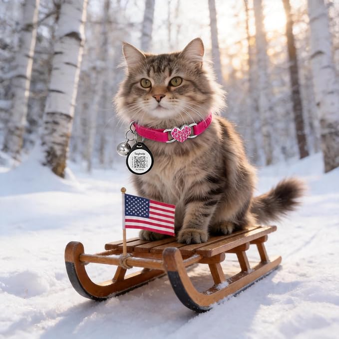 Heart Bling Cat Collar with Safety Belt and Bell Adjustable 8-13 inches for Kitten,Personalized Cat Collar with QR Code Smart ID tag Cute Kitty Collar for Girl Boy Cats,Pet Gifts GPS(red)