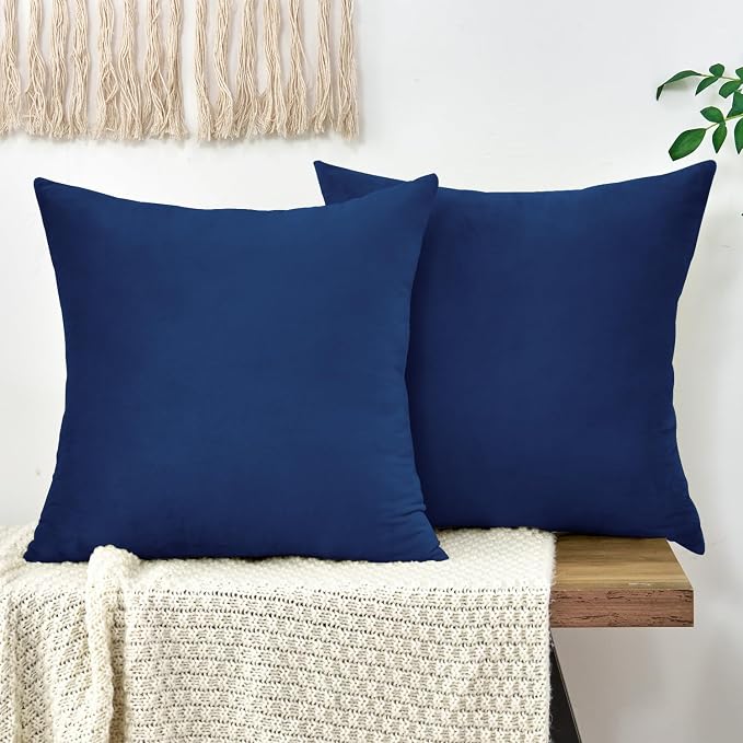 Throw Pillow Covers Decorative Velvet Set of 2 24x24 Inch Pillow Covers, Soft Navy Blue Large Pillowcases for Couch Sofa Bed Living Room, Farmhouse Home Boho Decor, Accent Cushion Covers