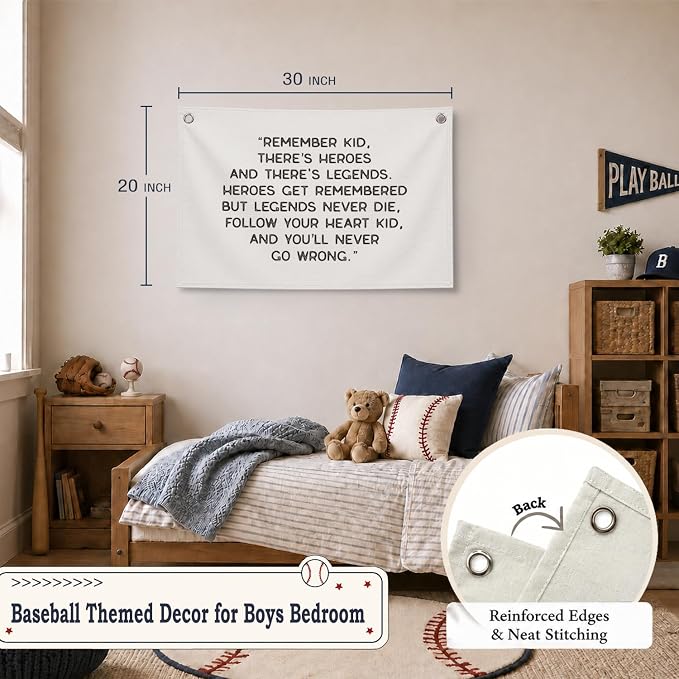 Vintage Baseball Wall Decor for Boys Room, Inspirational Sports Quote Canvas Banner, Retro Baseball Nursery Wall Art for Bedroom Playroom,Baby Shower Gifts,30x20 Inch(White)
