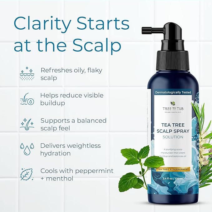 Tree To Tub Dry Scalp Spray - Intensive Scalp Moisturizer for Men & Women - Tea Tree Leave in Scalp Moisturizer for Dry Scalp, Full Spectrum Scalp Spray for Flaky Buildup & Excess Oil, Scalp Care