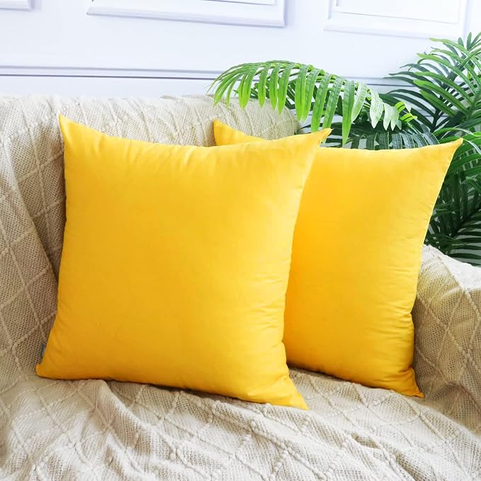 Thmyo 4-Pack 100% Cotton Comfortable Solid Decorative Throw Pillow Cases Square Cushion Covers Sublimation Blank DIY Throw Pillowcase (Only Pillow Covers No Inserts)(18x18 inch/45x45cm,Yellow)