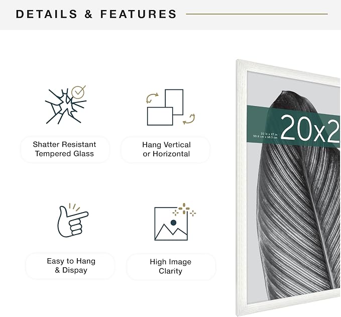 MCS Studio Gallery 20x27 Poster Frame White Woodgrain Engineered Wood, Vertical & Horizontal Wall Hanging Large Picture Frame for Photos, Posters & Art Prints (1-Pack)