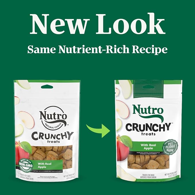 Nutro Crunchy Dog Treats with Real Apple, 10 oz | 5 calories per treat, natural ingredients, no corn, wheat, soy protein, low calorie, quality protein, ideal for training