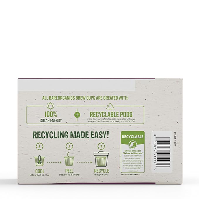 BareOrganics Daily Defence Tea - Organic Tea Pods for Keurig with Superfoods and Probiotics, Green Tea K Cups, 10ct single serve Cups