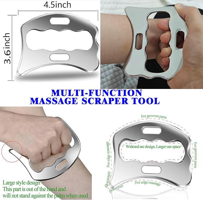 Professional Stainless Steel Muscle Scraper Tool Set, 3-Piece Physical Therapy and Myofascial Release Tools for Soft Tissue Massage 14inch Long bar(Double Edge)